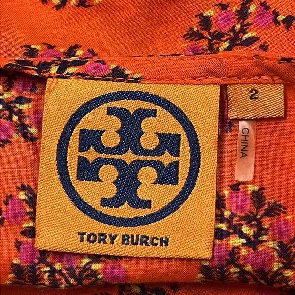 TORY BURCH "Evelina" 100% Cotton Floral Peasant Long SLV Boho/Office Tunic Top 2 - Picture 3 of 16
